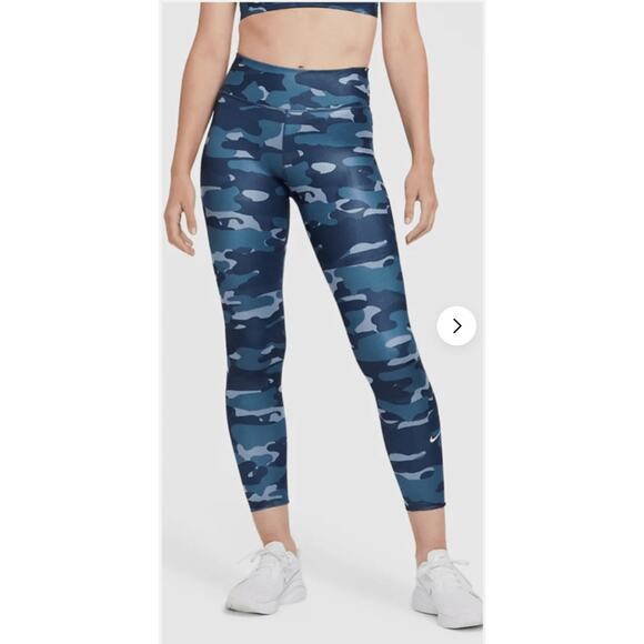 Nike One Blue Camo Leggings Mid-Rise Lightweight Full‎ Length NWOT Size small - Picture 1 of 5